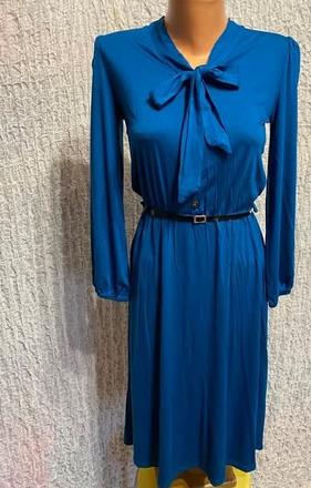 Modré tričkovinové šaty s mašľou s  e-vie, e-vie,s