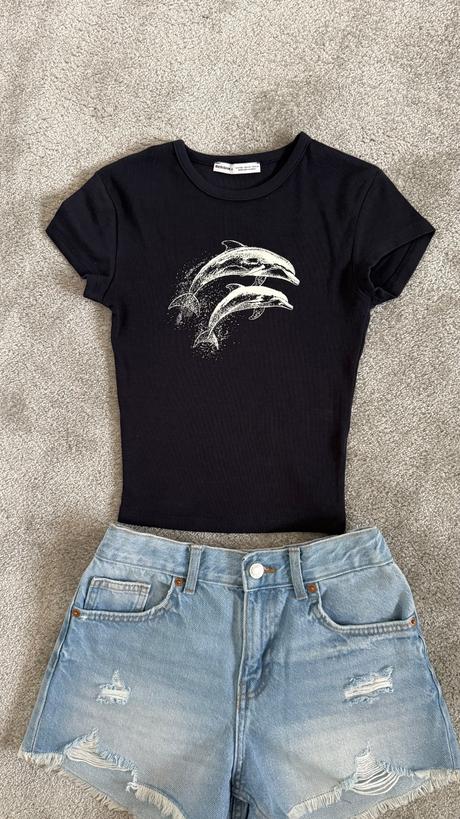 Tričko s delfínmi xs/152cm, bershka,xs