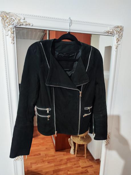 Zamatova bunda z pravej kože, s