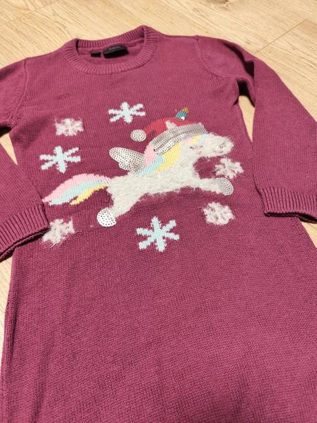 Pletené šaty s vianočným jednorožcom veľ. 116/122, bonprix,122