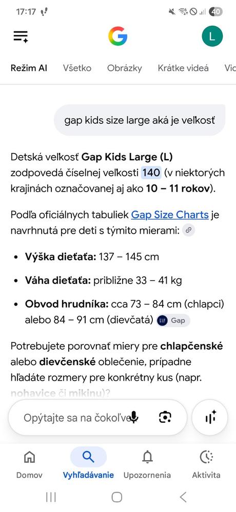Dievčenská mikina, gap,140