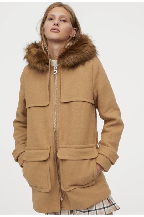 Kabát s prímesou vlny a eko kožušinkou, h&m,xs