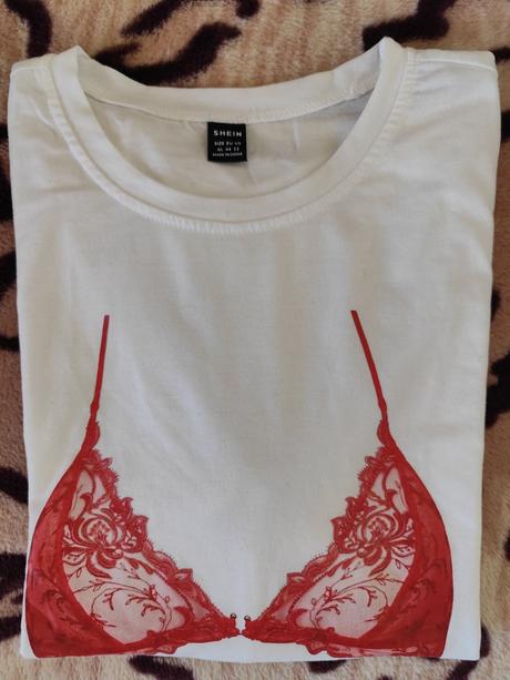 Biele tričko s potlačou shein veľ.m, len raz obleč, xl