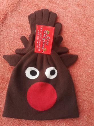 Detský vianočny set čiapka + rukavice, 