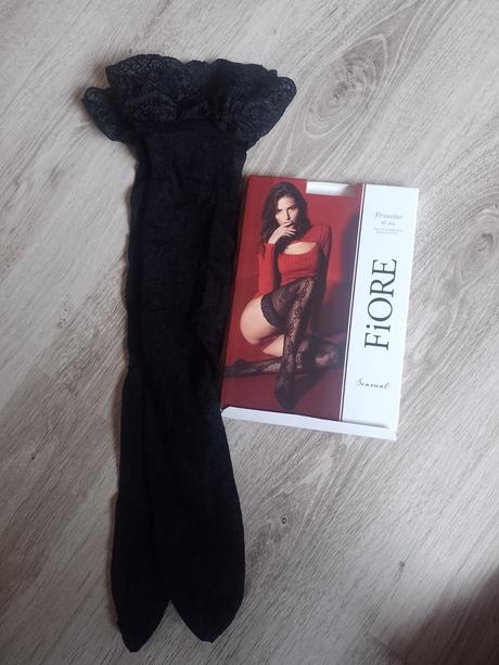 Čierne vzorované samodržiace pančuchy francine 30d, s