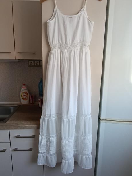 Biele boho maxi šaty guess s čipkou, guess,xs