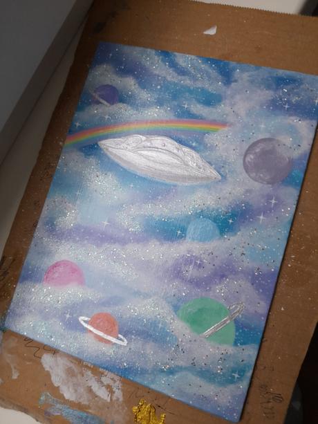 Akryl na platne vesmir, vesmirna lod, ufo, 
