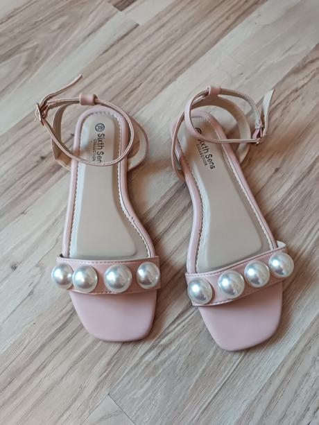 Ružové dámske sandále s perlami, 39