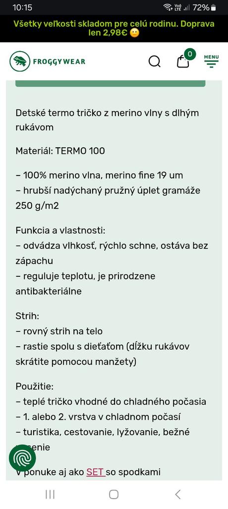 Merino tricko froggywear, 110