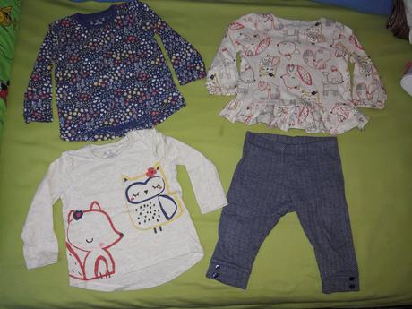 Legínky + 3 tričká 6-9 mesiacov, f&f,68