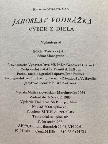 Jaroslav vodrážka výber z diela- prvé vydanie 1984, 