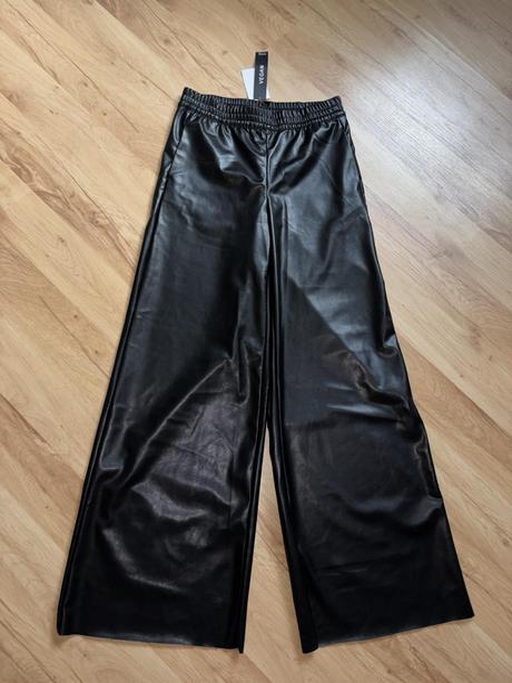 Koženkove široké nohavice h&m xxs /xs, h&m,32 / 34 / xs