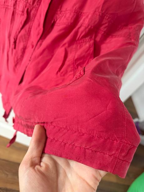 Hodvábna bunda parka vintage, malinovo červená,,