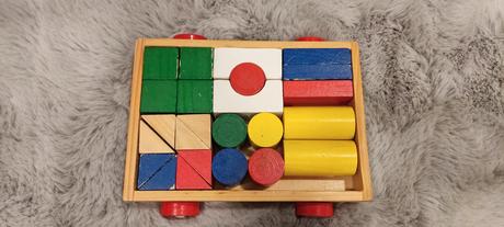 Drevená stavebnica s vozíkom, 