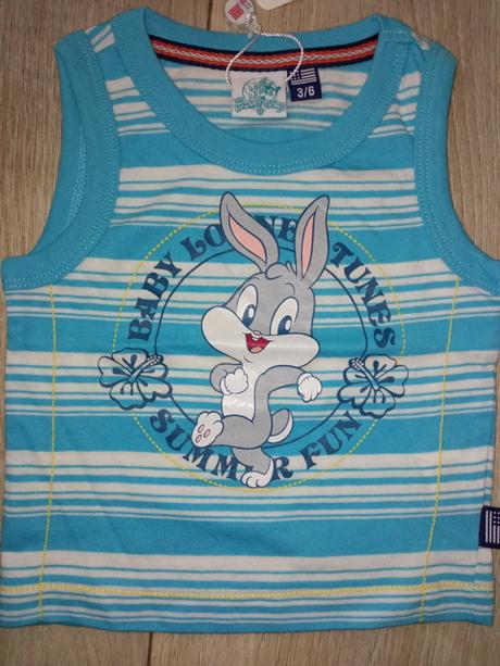 Modrá pásikavá letná súprava looney tunes,3-6 mes., original marines,62