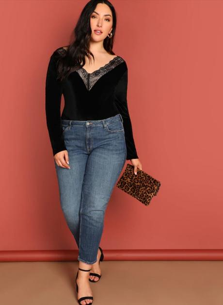 Body zamatové s čipkou, xl