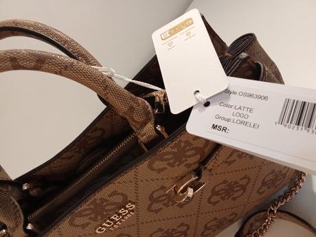 Guess luxusná kabelka lorelei logo latte, guess