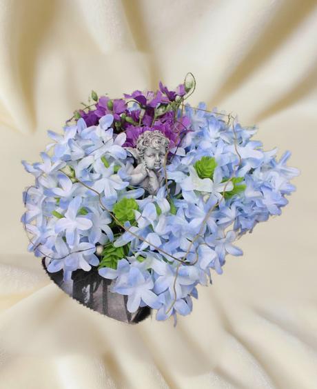 Aranžmánik na hrob s anjelom, modrý, 