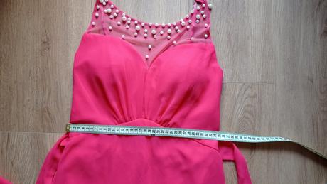 Slávnostné šaty koralové 38, s perličkami top, m