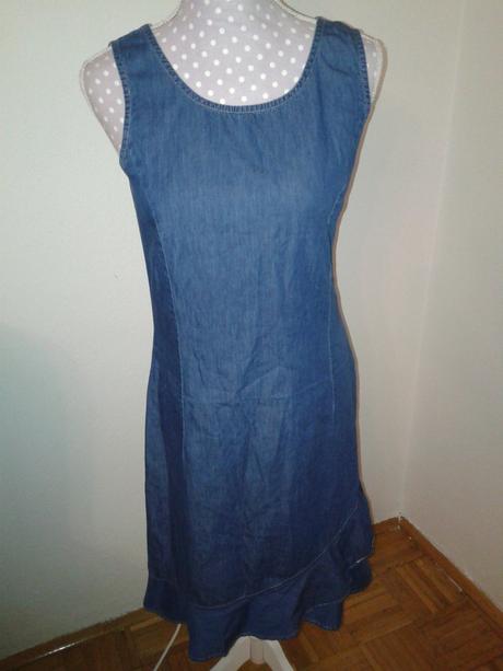 Tenšie rifľové šaty s volánom veľ. 36/38, 38