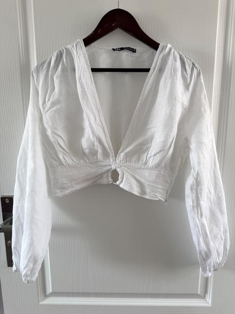 Biela ľanová blúzka zara crop top, zara,l