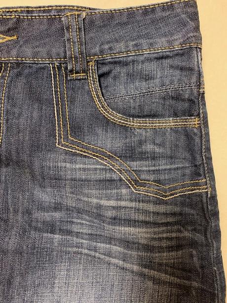 Rifľová mini sukňa s výšivkou vzadu na páse, m