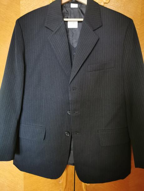 Čierny pásikavy pánsky oblek s vestičkou, 52/170, xl
