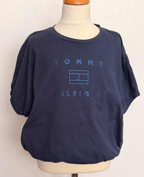 Tommy hilfiger dievčenské tmavomodré tričko s puf, tommy hilfiger,152