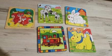 Drevené puzzle - biely zajačik a psík predaný, 