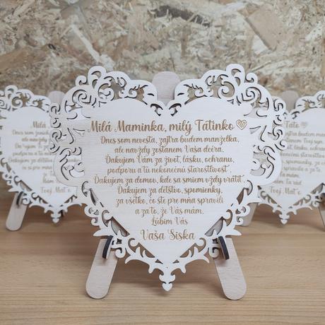 Poďakovanie rodičom - drevené srdce,