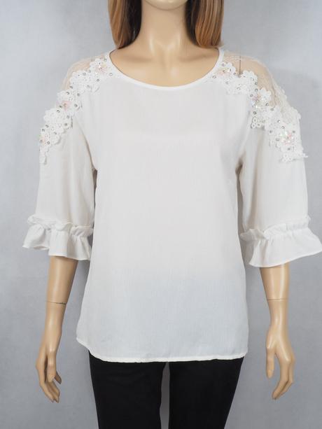 Kvalitný biela blúzka s čipkou, 40