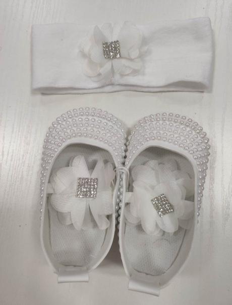 Topánočky s čelenkou - biely kvet, 17