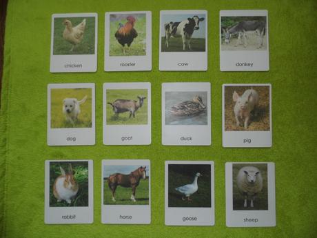 12 ks montessori kartičiek - zvieratká na farme,