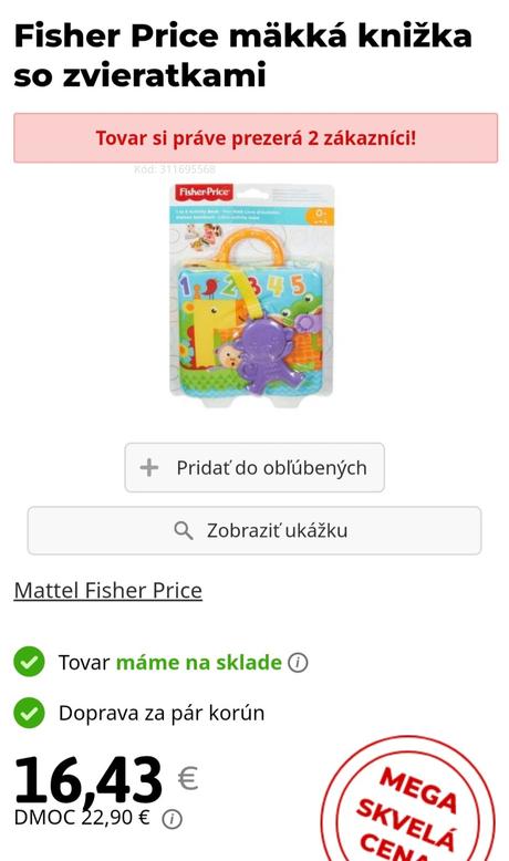 Látková knizka fisher price zvieratka, 