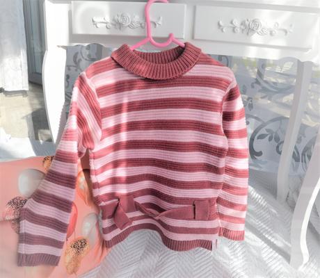 Ružový svetrík s opaskom-128/134, 128