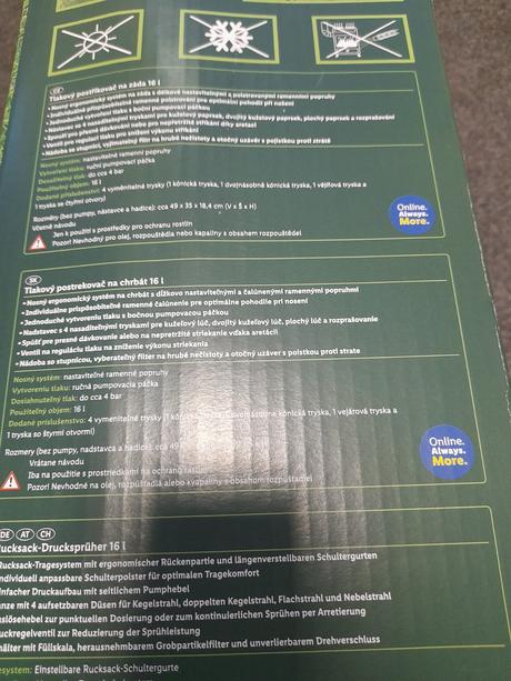 Tlakový postrekovač na chrbát 16 l parkside,