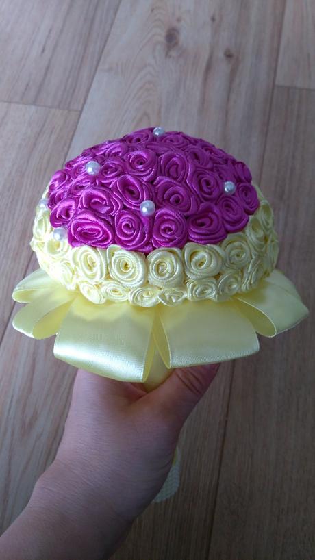 Kytica saténových ruží žlto fialová, 