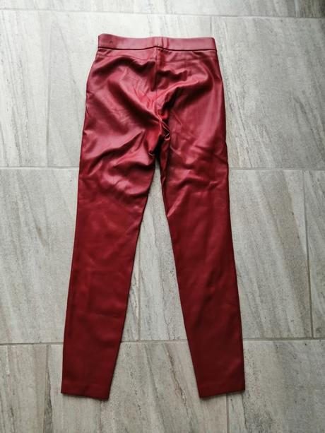 Bordové zateplené kožené nohavice zara,vxs-s, zara,s