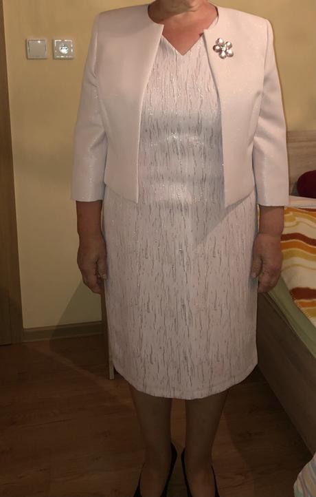 Bledoružové spoločenské šaty so sakom, 48 / 4xl