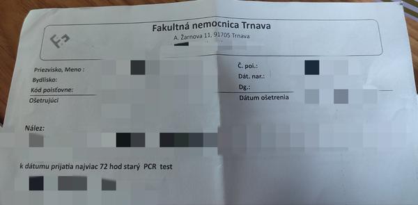 PCR pred plánovanou operáciou FN Trnava PCHD
