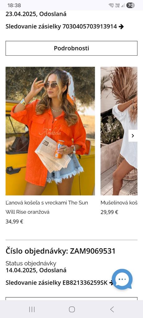 Oranžová ĺanová košeĺa andzela,