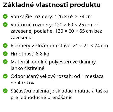 Caretero cest. postieľka + matrac, šírka (cm): 75,dĺžka (cm): 80