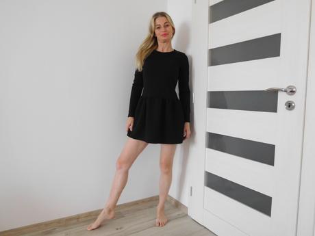 Čierne sukňové šaty dlhý rukáv-38v,, 38