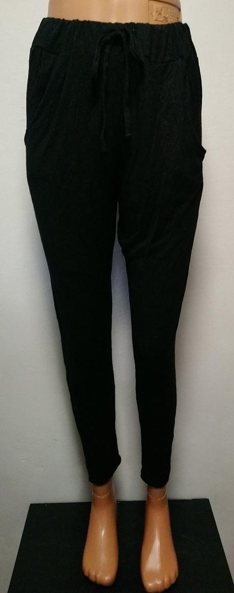 Dámske lesklé čierne rayon nohavice, sisters, s