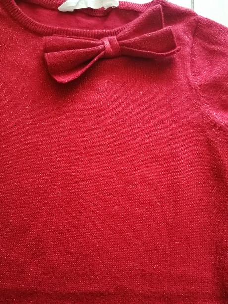 Červené trblietavé šaty s mašľou, h&m,116