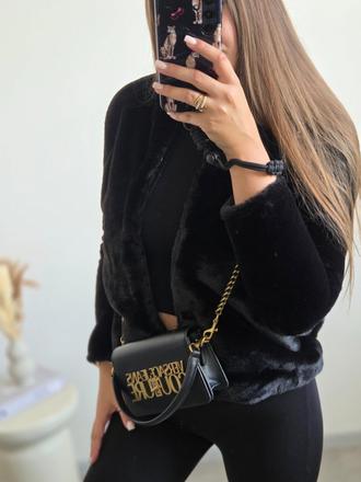 Čierny kožúšok xs/s, h&m,xs