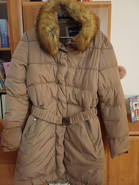 Zimná teplá bunda s tenkou kapucňou 42, dromedar,42