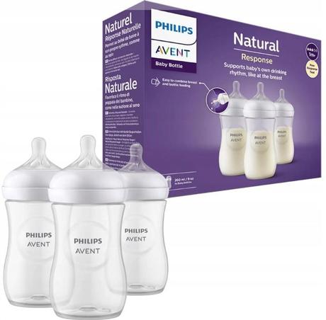 Avent natural plastová fľaša response 3x260ml., +1, avent