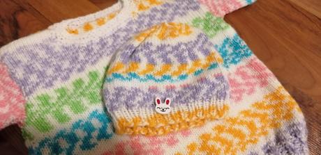 Ručne pletený sveter plus čiapka, 62