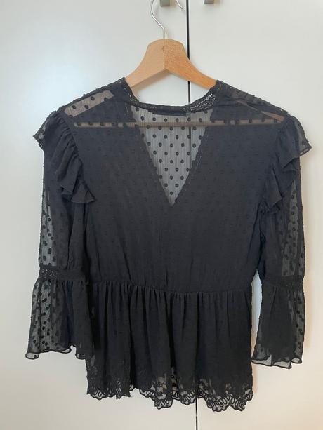 Zara čierna priesvitná bodkovana blúzka xs, zara,xs